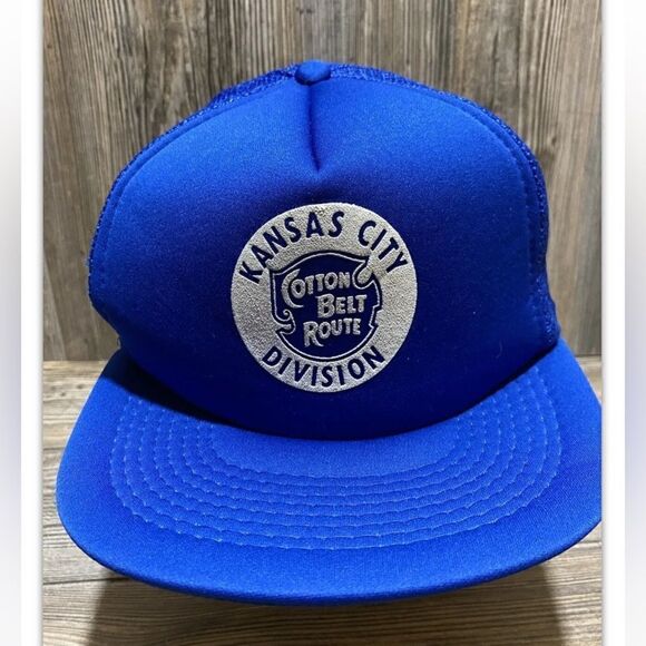 Vintage 80’s Kansas City Trucker Hat cotton belt Route SouthWestern Route blue - Picture 1 of 7